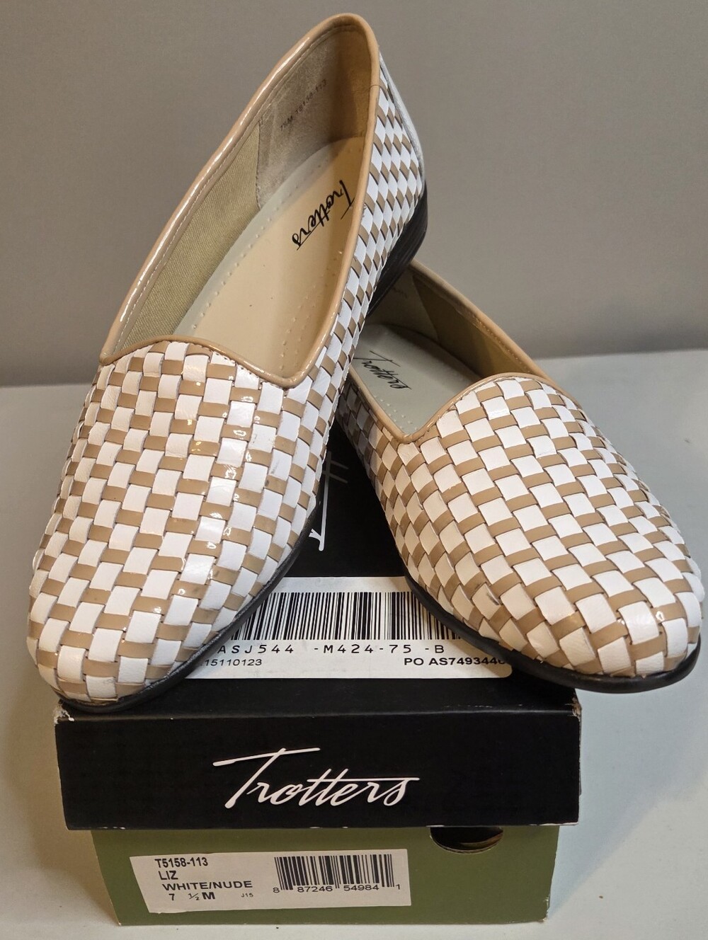 Trotters Liz White and Nude Woven Slip-On Loafer